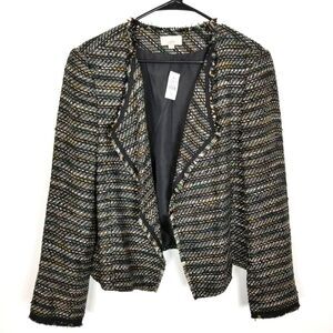 LOFT Women Multicolor Frayed Edge Open Front Jacket Size 14 Blazer Office Casual